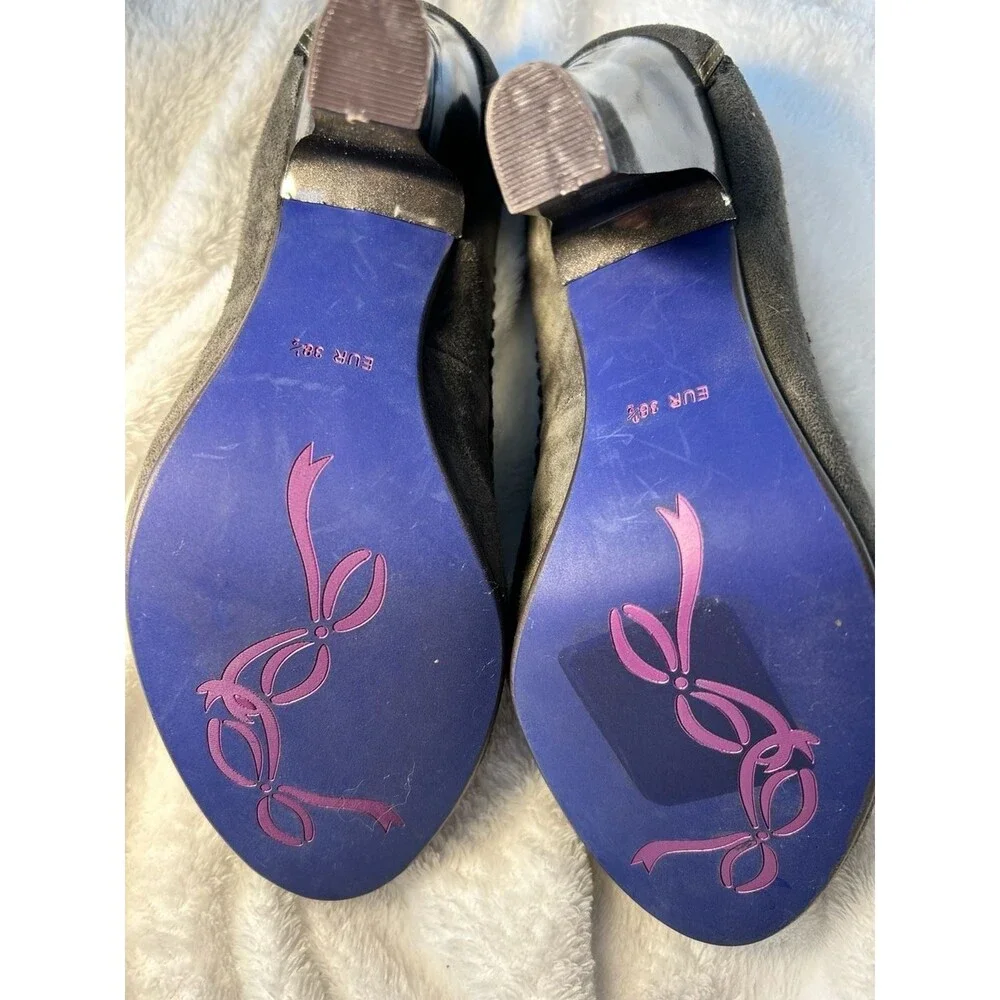 New Poetic License London Suede Peep Toe Pumps with Rhinestone Bow Embellishment